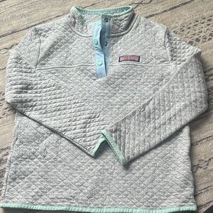Vineyard Vines Gray Quilted Pullover with Light Green Trim
